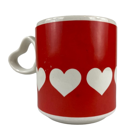 Vintage Valentines Heart-shaped Handle Unique Coffee Mug Cup Tea Love Red White - Picture 6 of 12